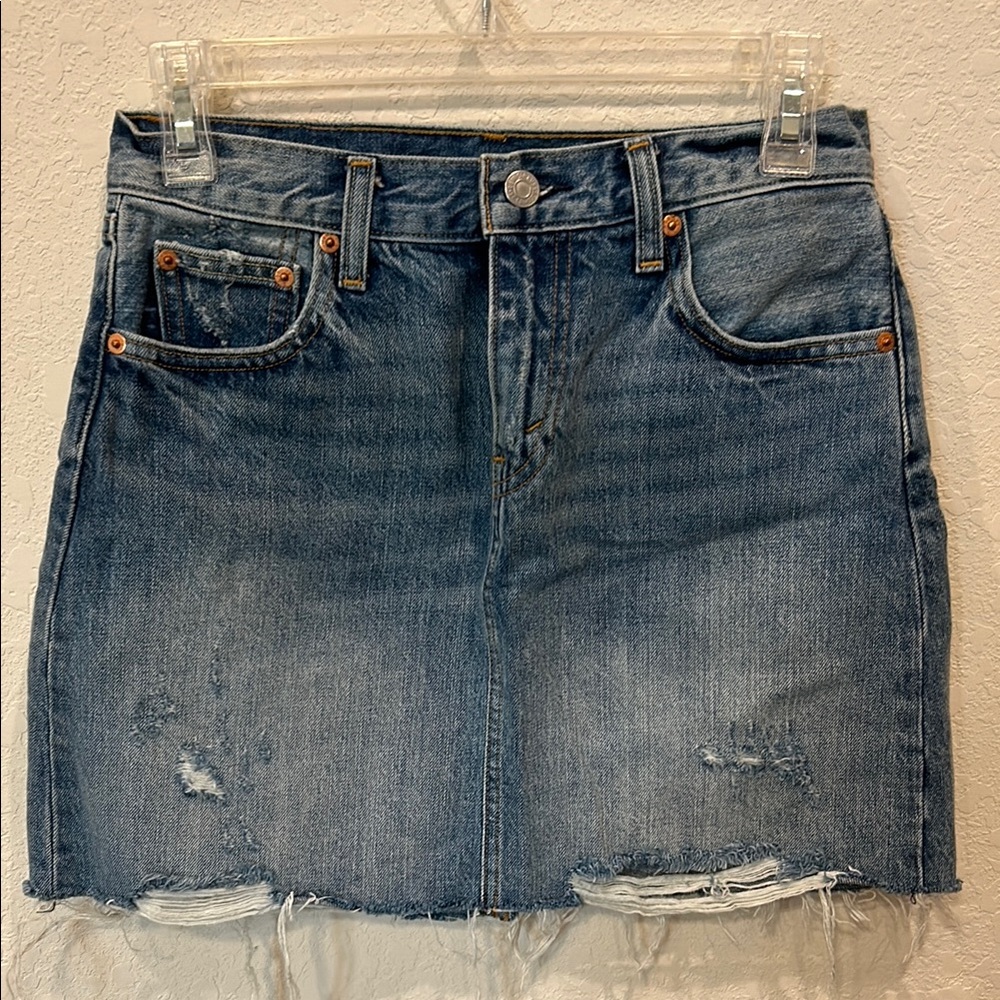 Denim Blue Distressed Skirt